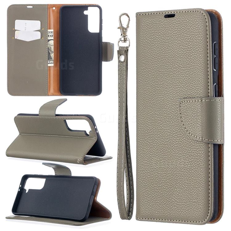 Classic Luxury Litchi Leather Phone Wallet Case for Samsung Galaxy S21 Plus / S30 Plus - Gray