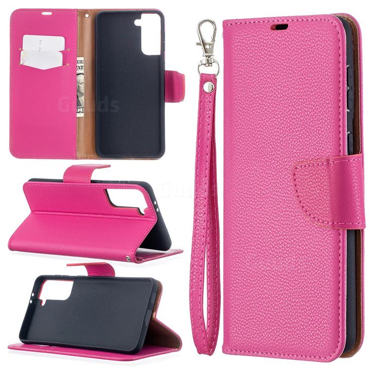 Classic Luxury Litchi Leather Phone Wallet Case for Samsung Galaxy S21 Plus / S30 Plus - Rose