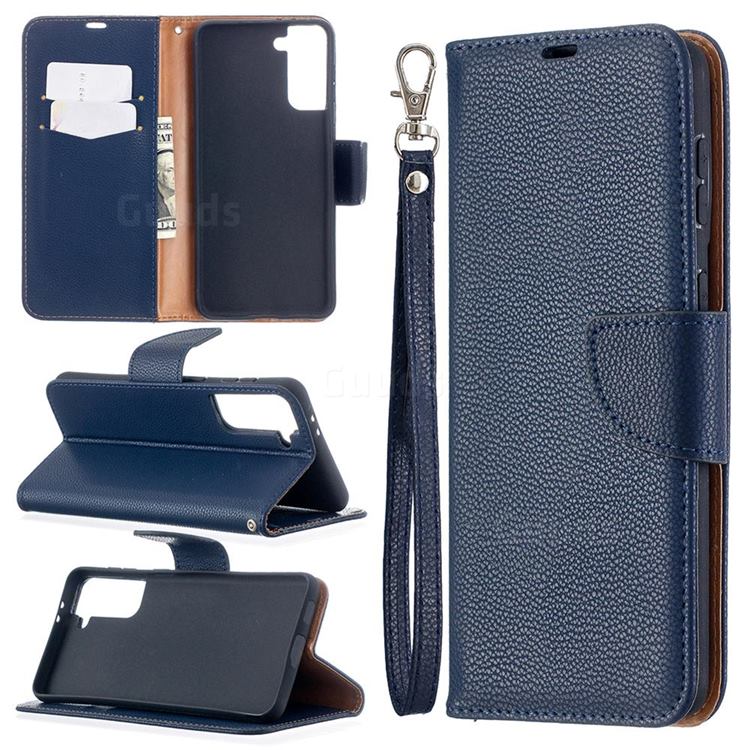 Classic Luxury Litchi Leather Phone Wallet Case for Samsung Galaxy S21 Plus / S30 Plus - Blue