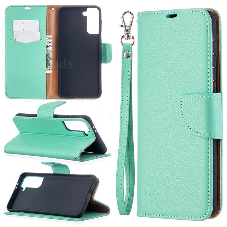 Classic Luxury Litchi Leather Phone Wallet Case for Samsung Galaxy S21 Plus / S30 Plus - Green