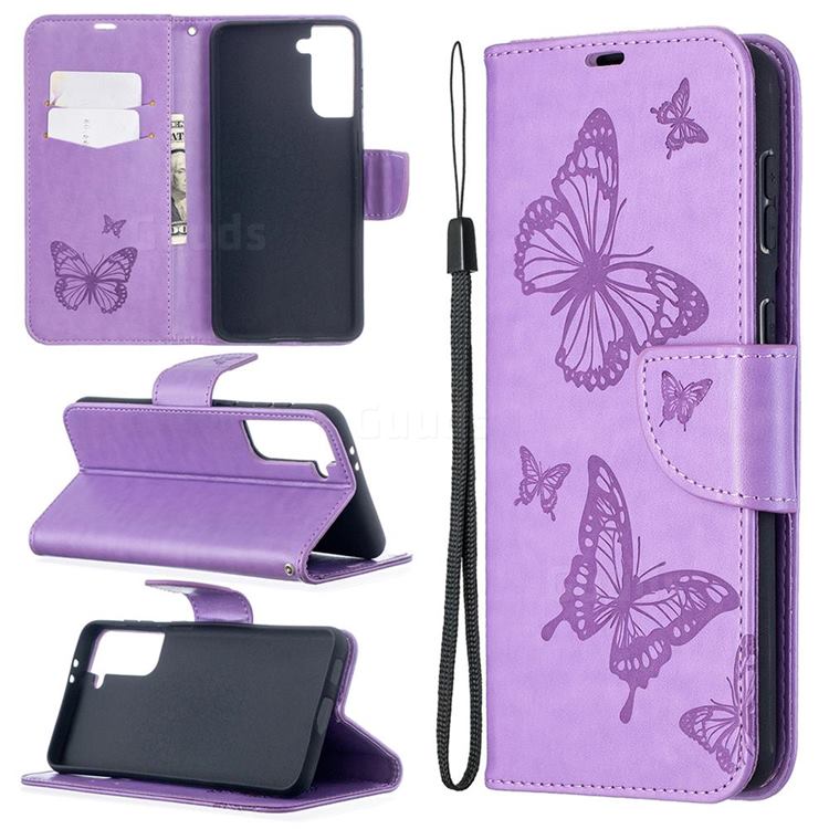 Embossing Double Butterfly Leather Wallet Case For Samsung Galaxy S21 Plus S30 Plus Purple Galaxy S21 Plus Cases Guuds