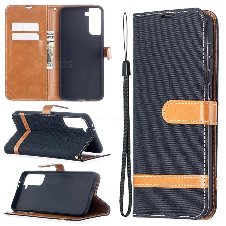 Jeans Cowboy Denim Leather Wallet Case for Samsung Galaxy S21 Plus / S30 Plus - Black