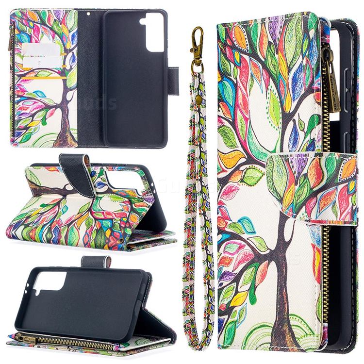 The Tree of Life Binfen Color BF03 Retro Zipper Leather Wallet Phone Case for Samsung Galaxy S21 Plus / S30 Plus