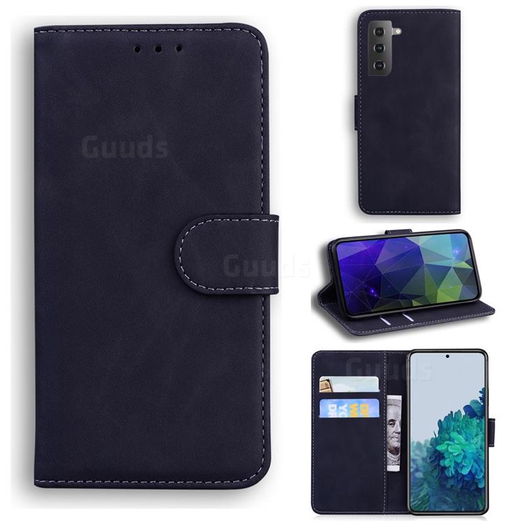 Retro Classic Skin Feel Leather Wallet Phone Case for Samsung Galaxy S21 Plus / S30 Plus - Black