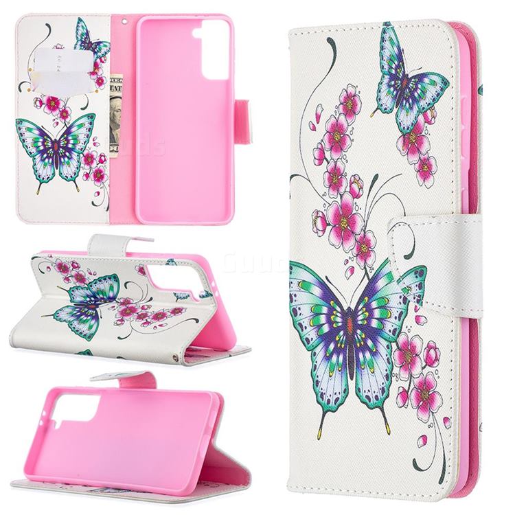 Peach Butterflies Leather Wallet Case for Samsung Galaxy S21 Plus / S30 Plus