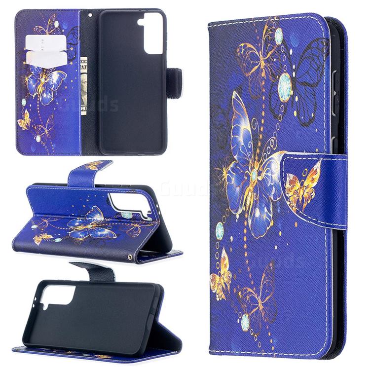 Purple Butterfly Leather Wallet Case for Samsung Galaxy S21 Plus / S30 Plus