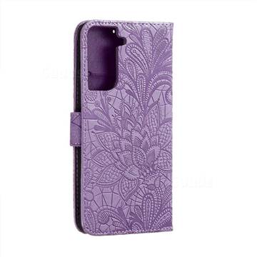 Intricate Embossing Lace Jasmine Flower Leather Wallet Case For Samsung Galaxy S21 Plus S30 Plus Purple Galaxy S21 Plus Cases Guuds