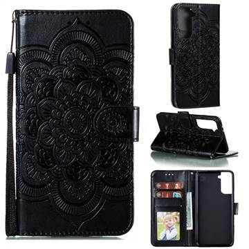 Intricate Embossing Datura Solar Leather Wallet Case for Samsung Galaxy S21 Plus / S30 Plus - Black