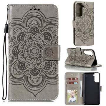 Intricate Embossing Datura Solar Leather Wallet Case for Samsung Galaxy S21 Plus / S30 Plus - Gray