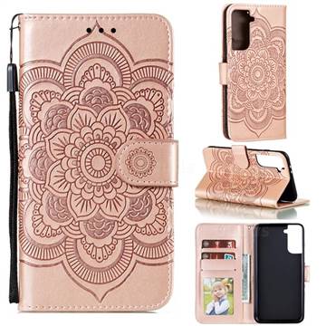 Intricate Embossing Datura Solar Leather Wallet Case for Samsung Galaxy S21 Plus / S30 Plus - Rose Gold