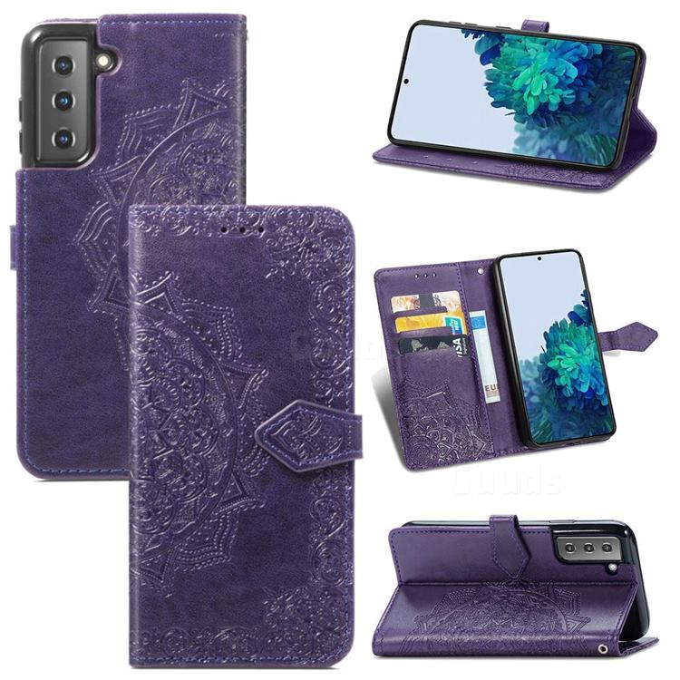 Embossing Imprint Mandala Flower Leather Wallet Case for Samsung Galaxy S21 Plus / S30 Plus - Purple