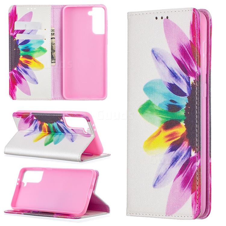 Sun Flower Slim Magnetic Attraction Wallet Flip Cover for Samsung Galaxy S21 Plus / S30 Plus