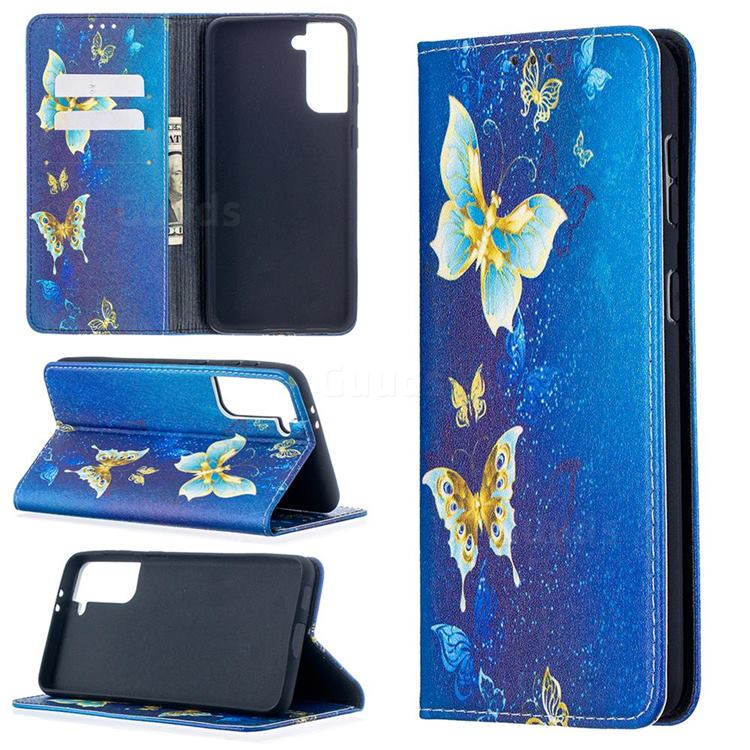 Gold Butterfly Slim Magnetic Attraction Wallet Flip Cover for Samsung Galaxy S21 Plus / S30 Plus