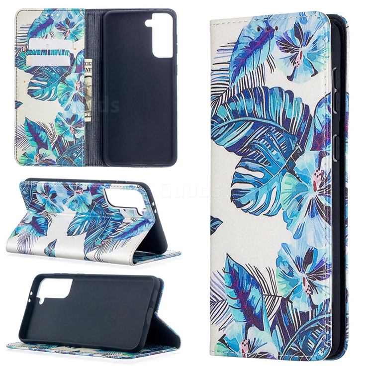 Blue Leaf Slim Magnetic Attraction Wallet Flip Cover for Samsung Galaxy S21 Plus / S30 Plus