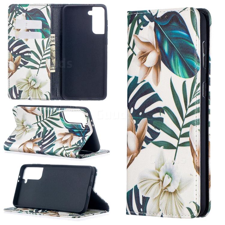 Flower Leaf Slim Magnetic Attraction Wallet Flip Cover for Samsung Galaxy S21 Plus / S30 Plus