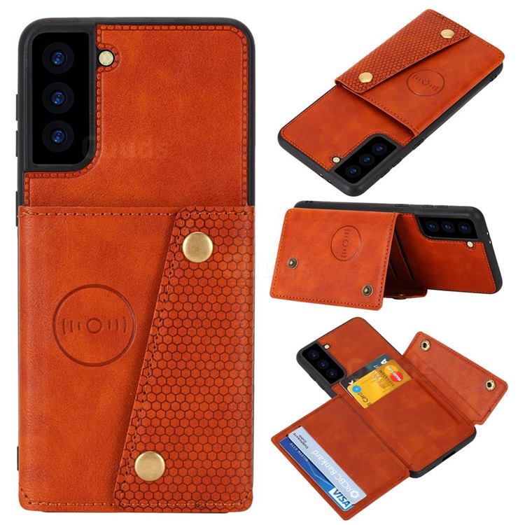 Retro Multifunction Card Slots Stand Leather Coated Phone Back Cover for Samsung Galaxy S21 Plus - Brown