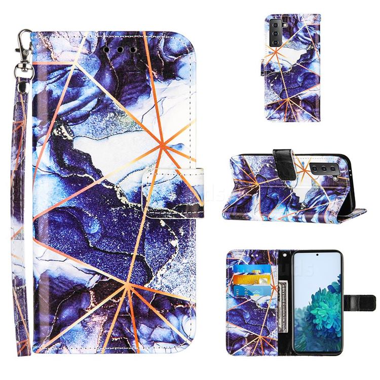 Starry Blue Stitching Color Marble Leather Wallet Case for Samsung Galaxy S21 Plus