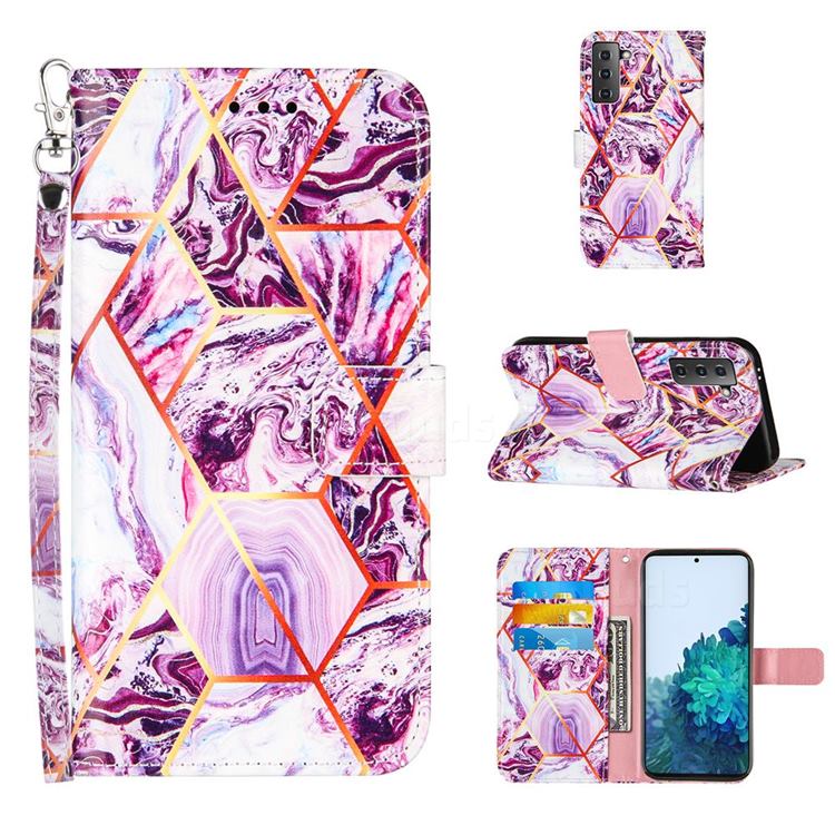 Dream Purple Stitching Color Marble Leather Wallet Case for Samsung Galaxy S21 Plus