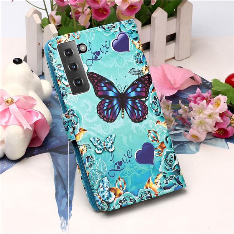 Love Butterfly Matte Leather Wallet Phone Case for Samsung Galaxy S21