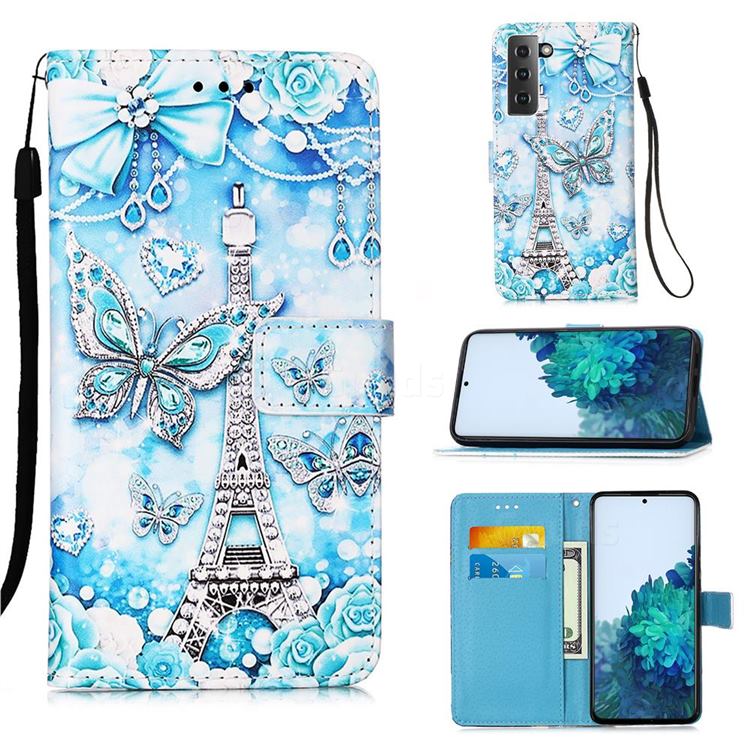 Tower Butterfly Matte Leather Wallet Phone Case for Samsung Galaxy S21 Plus