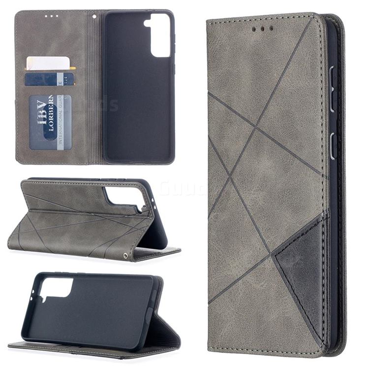 Prismatic Slim Magnetic Sucking Stitching Wallet Flip Cover for Samsung Galaxy S21 Plus - Gray