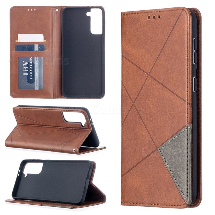 Prismatic Slim Magnetic Sucking Stitching Wallet Flip Cover for Samsung Galaxy S21 Plus - Brown