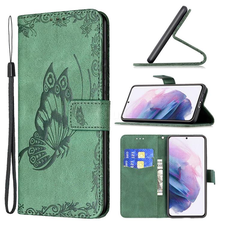 Binfen Color Imprint Vivid Butterfly Leather Wallet Case for Samsung Galaxy S21 Plus - Green