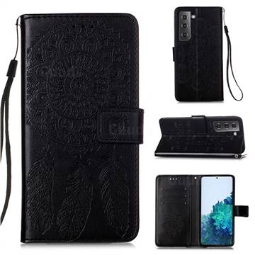 Embossing Dream Catcher Mandala Flower Leather Wallet Case for Samsung Galaxy S21 Plus - Black