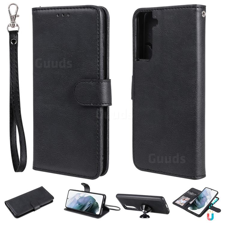 Retro Greek Detachable Magnetic PU Leather Wallet Phone Case for Samsung Galaxy S21 Plus - Black