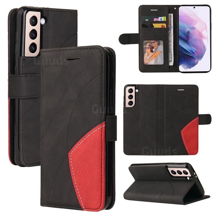 Luxury Two-color Stitching Leather Wallet Case Cover for Samsung Galaxy S21 Plus - Black