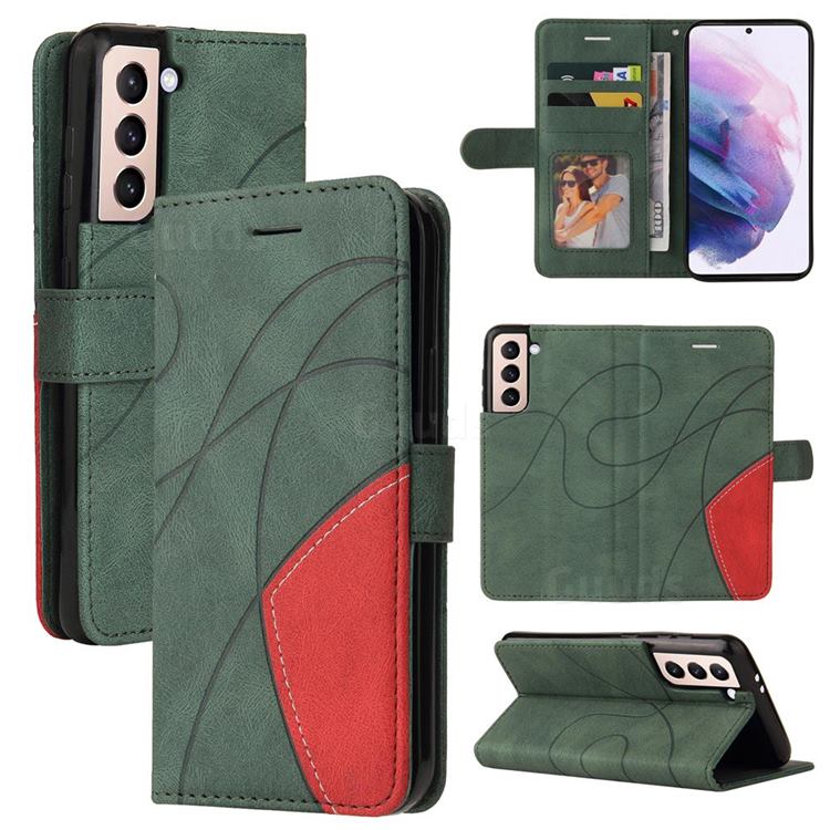 Luxury Two-color Stitching Leather Wallet Case Cover for Samsung Galaxy S21 Plus - Green