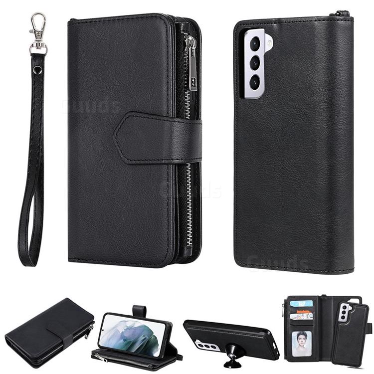 Retro Luxury Multifunction Zipper Leather Phone Wallet for Samsung Galaxy S21 Plus - Black