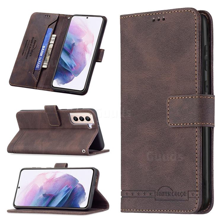 Binfen Color RFID Blocking Leather Wallet Case for Samsung Galaxy S21 Plus - Brown
