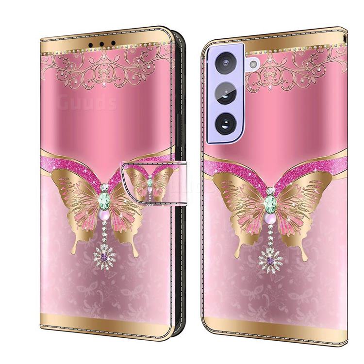 Pink Diamond Butterfly Crystal PU Leather Protective Wallet Case Cover for Samsung Galaxy S21 Plus