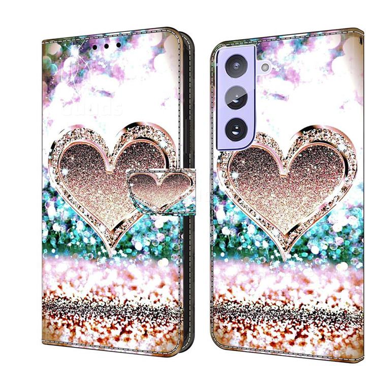 Pink Diamond Heart Crystal PU Leather Protective Wallet Case Cover for Samsung Galaxy S21 Plus
