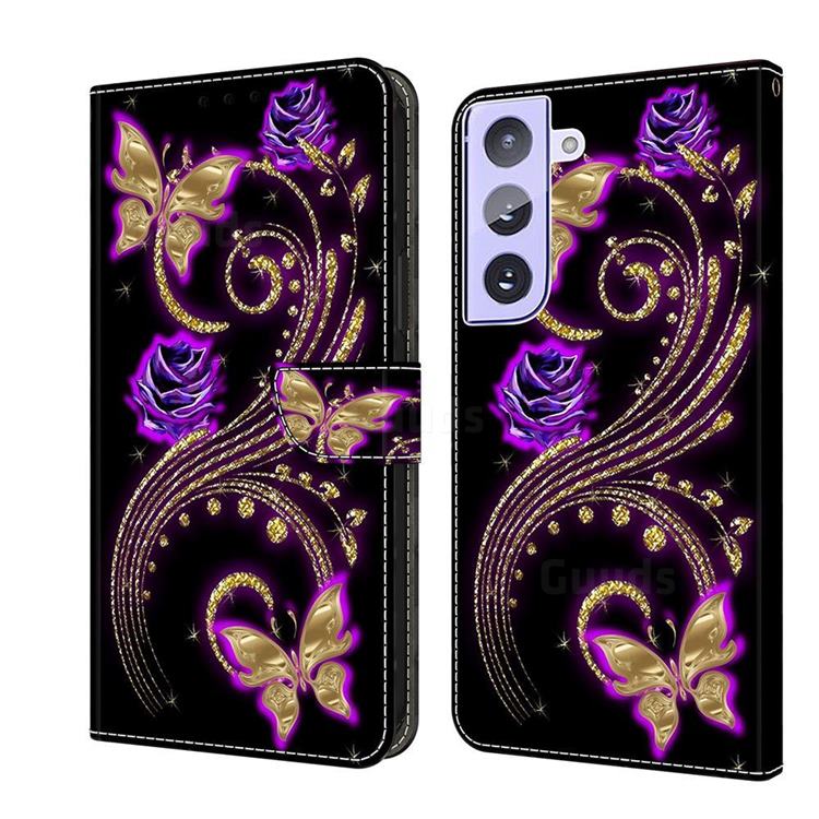 Purple Flower Butterfly Crystal PU Leather Protective Wallet Case Cover for Samsung Galaxy S21 Plus