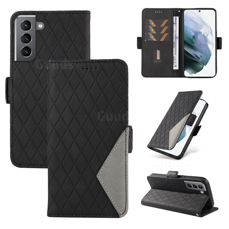 Grid Pattern Splicing Protective Wallet Case Cover for Samsung Galaxy S21 Plus - Black