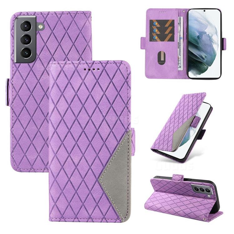 Grid Pattern Splicing Protective Wallet Case Cover for Samsung Galaxy S21 Plus - Purple