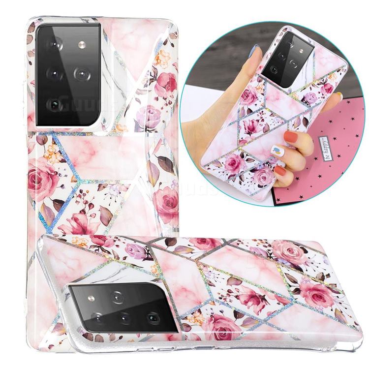 Rose Flower Painted Galvanized Electroplating Soft Phone Case Cover for Samsung Galaxy S21 Ultra / S30 Ultra