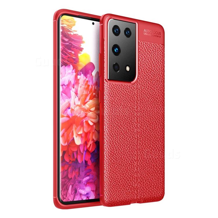 Luxury Auto Focus Litchi Texture Silicone TPU Back Cover for Samsung Galaxy S21 Ultra / S30 Ultra - Red