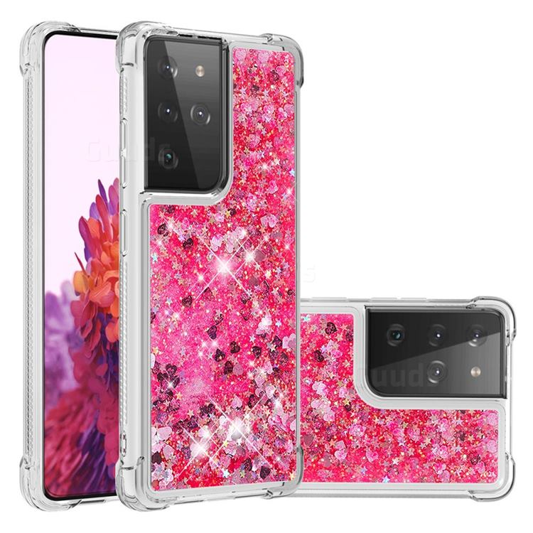 Dynamic Liquid Glitter Sand Quicksand TPU Case for Samsung Galaxy S21 Ultra - Pink Love Heart