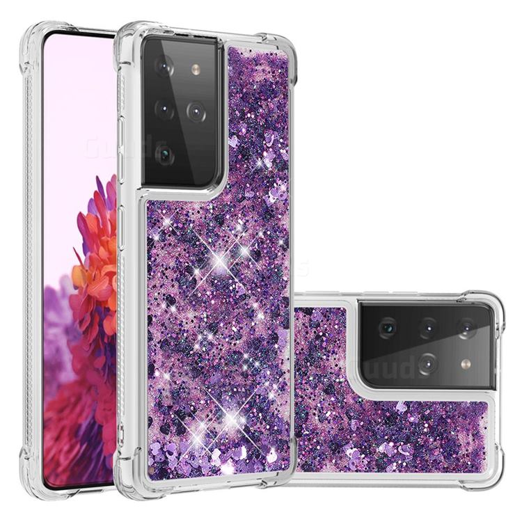 Dynamic Liquid Glitter Sand Quicksand Star TPU Case for Samsung Galaxy S21 Ultra - Purple