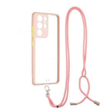 Necklace Cross-body Lanyard Strap Cord Phone Case Cover for Samsung Galaxy S21 Ultra - Pink