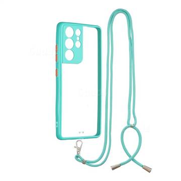 Necklace Cross-body Lanyard Strap Cord Phone Case Cover for Samsung Galaxy S21 Ultra - Blue