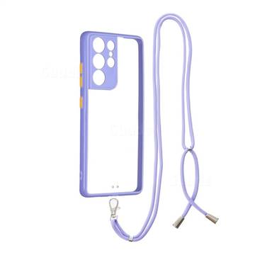 Necklace Cross-body Lanyard Strap Cord Phone Case Cover for Samsung Galaxy S21 Ultra - Purple