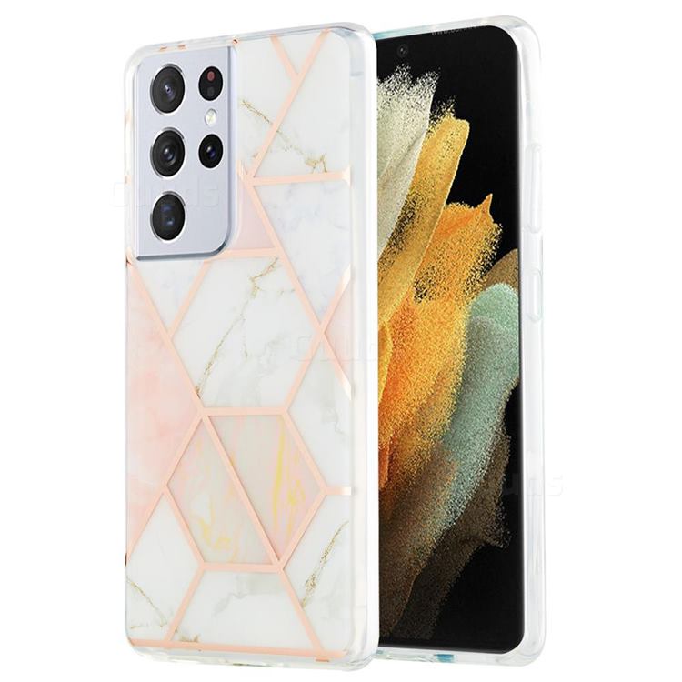 Pink White Marble Pattern Galvanized Electroplating Protective Case Cover for Samsung Galaxy S21 Ultra