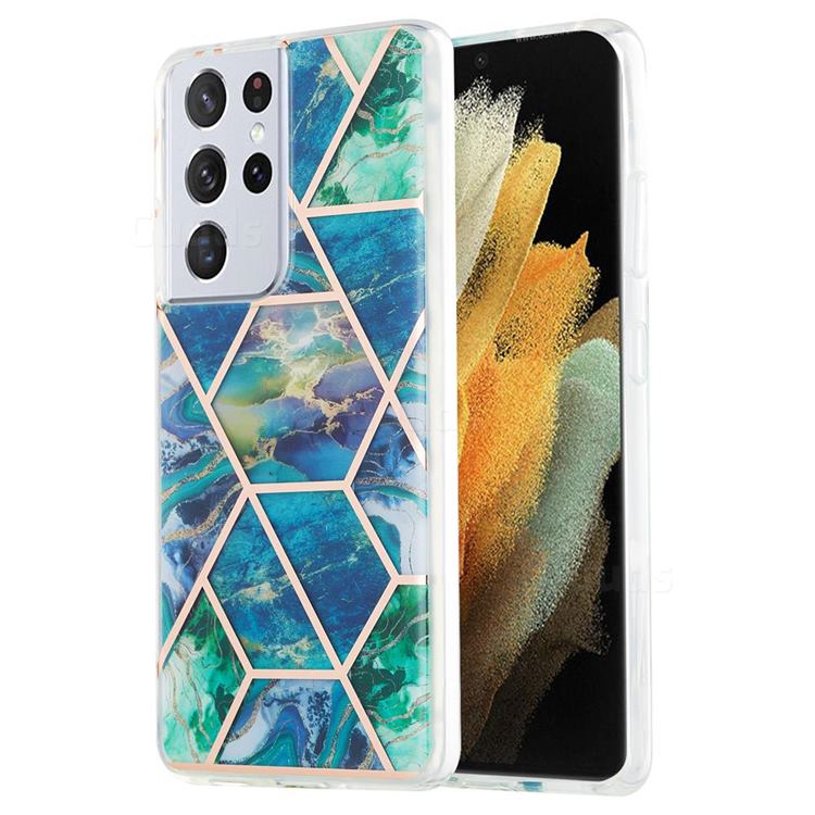 Blue Green Marble Pattern Galvanized Electroplating Protective Case Cover for Samsung Galaxy S21 Ultra