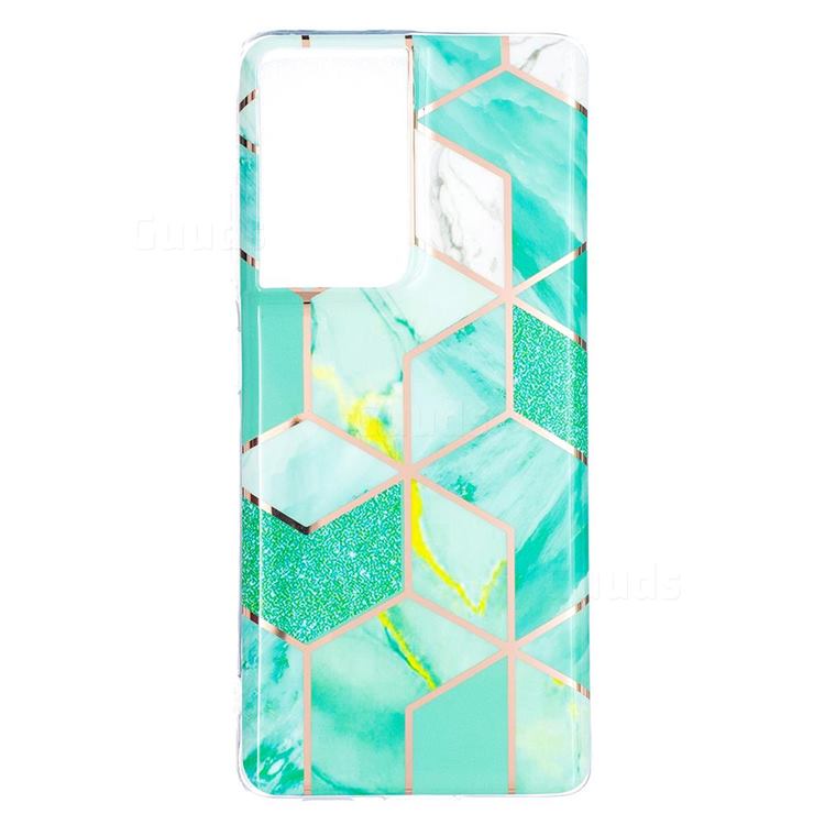 Green Glitter Painted Marble Electroplating Protective Case for Samsung Galaxy S21 Ultra