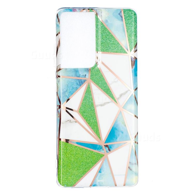 Green Triangle Painted Marble Electroplating Protective Case for Samsung Galaxy S21 Ultra