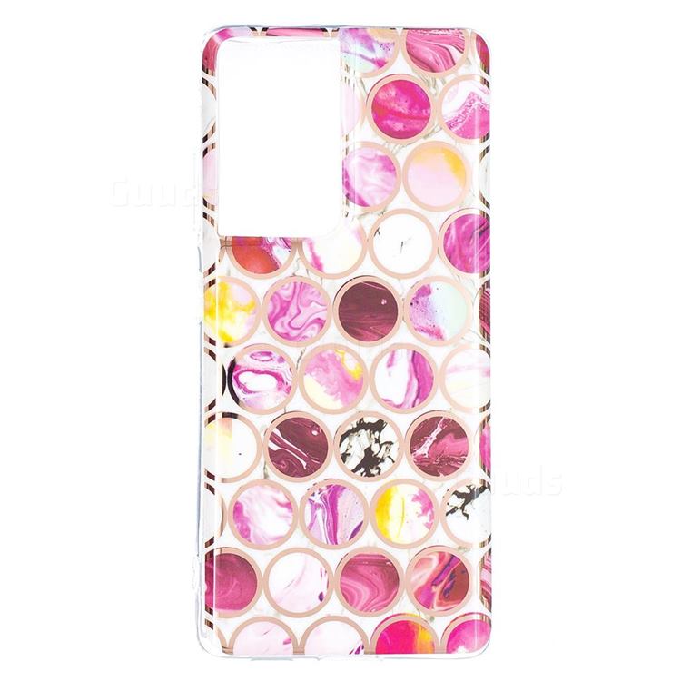 Round Puzzle Painted Marble Electroplating Protective Case for Samsung Galaxy S21 Ultra